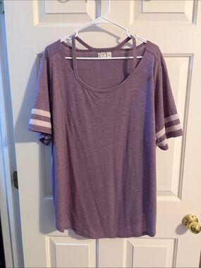 Maurices Lavender Short-Sleeve Tee with Striped Sleeves